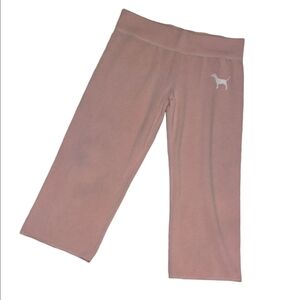 ​Y2K VS PINK Capris Sweatpants | Low Rise Flare Cropped Pants | Pink Dog Logo XS